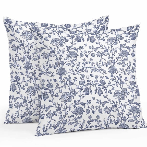 Vintage Blue Floral Outdoor Pillow Covers Pack of 2 Farmhouse Flower Pastoral Style Waterproof Throw Pillow Covers Decorative Cushion Cases for Patio Garden Tent Balcony Couch 20x20 inch