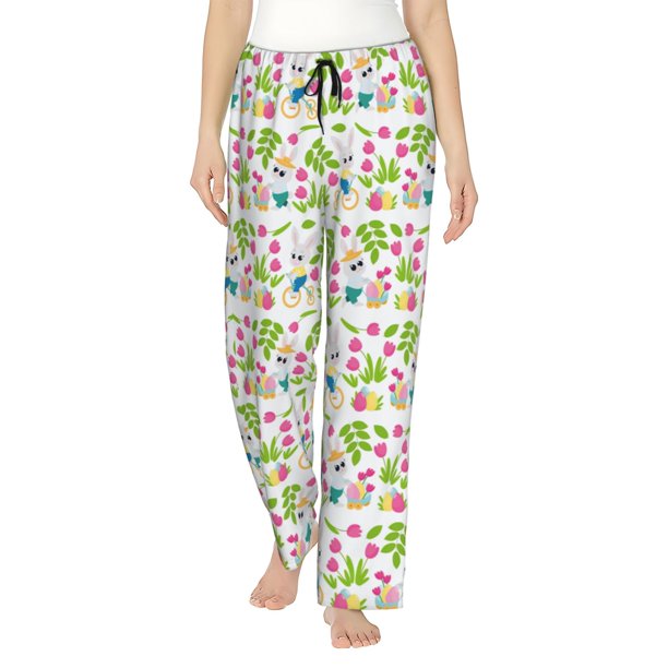 Fotbe Happy Easter Pantalones de Pijama para Mujer, Pantalones de Dormir, Pantalones Pj con Cordón y Bolsillos-X-Large