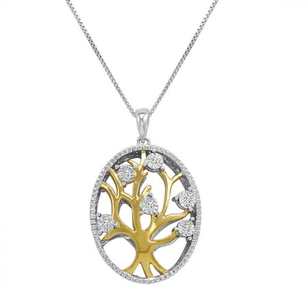 Sterling Silver Diamond Tree of Life Pendant-Necklace on an 18 inch Chain