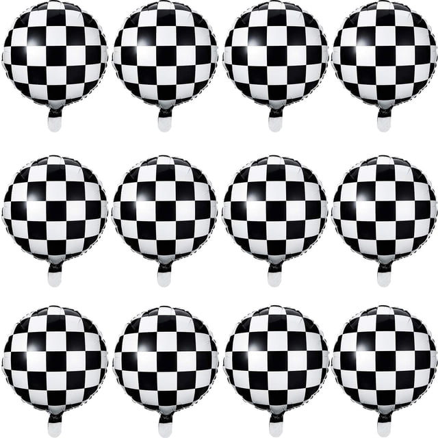 Globo de tablero de ajedrez Globo de papel de aluminio Globo a cuadros blanco y negro para suministro de decoración de fiesta temática de carreras, 18 pulgadas (12) MFZFUKR HMHZ962-1