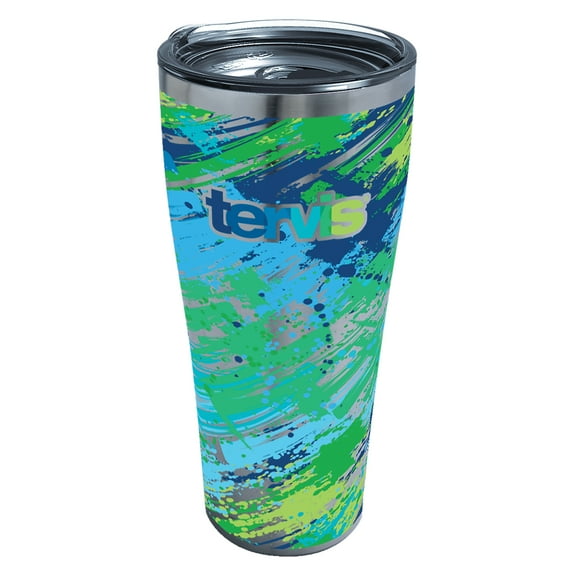 Tervis Tervis Logo Triple Walled Insulated Tumbler Travel Cup Keeps Drinks Cold & Hot, 30oz - Stainless Steel, Bluegreen Paint