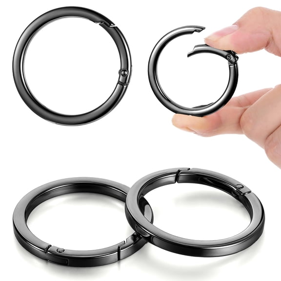 4Pcs 2 Inch Metal O Ring Keychain Rings, Large Black Key Rings Round Carabiner Flat Spring O-Ring Keysring Clip for Purse Strap, Handbag, Key Chain Hooks Accessoriess