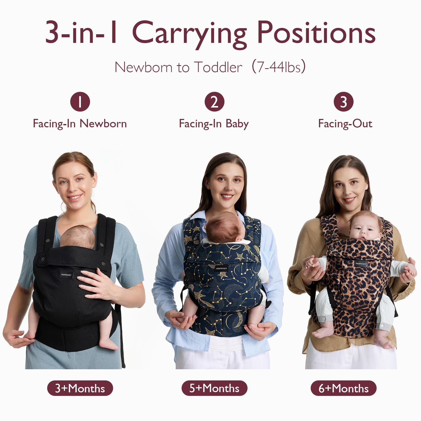 Momcozy Baby Carrier Newborn to Toddler - Ergonomic, Cozy and Lightweight Infant Carrier for 7-44lbs, Effortless to Put On, Ideal for Hands-Free Parenting, Enhanced Lumbar Support