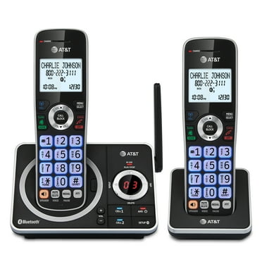 AT&T 2-Handset Expandable Cordless Phone with Unsurpassed Range, Bluetooth Connect to Cell, Smart Call Blocker and Answering System, DLP72212 (Black)