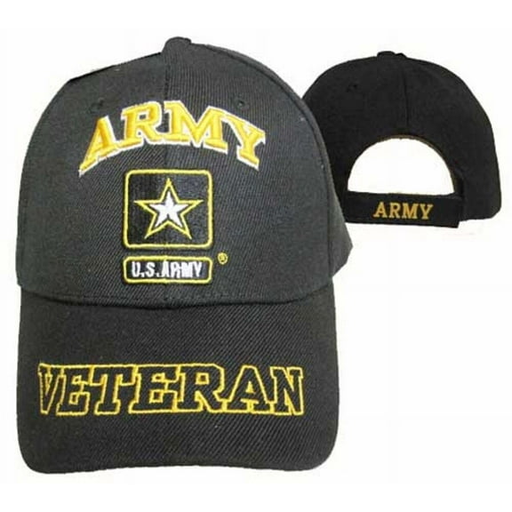 US Army Star Veteran Vet Black Letters on Bill Embroidered Cap Hat CAP591EA TOPW
