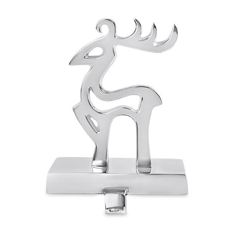 Christmas Stockings Holders Mantle BirdRock Home Whimsical Reindeer Stocking Holder for Mantle – Holiday Christmas Decorations – Hanger for Stockings – Stainless Steel Hooks Fireplace Topper Stairs – Decorative Heavy Stand - Silver ()