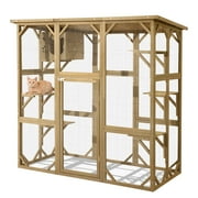 Magic Union Outdoor Wooden Cat House Large Cat Enclosures Kitten Cage with Weather Protection, Cat Catio with 6 Platforms and Extra Cat Hiding,Natural