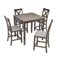 thumbnail image 2 of HSUNNS 5-Piece Counter Height Dining Table Set for 4, 34.5" Square Kitchen Table with 4 Upholstered X-Shaped Backrest Chair, Space-Saving Table and Chairs, Walnut, 2 of 9