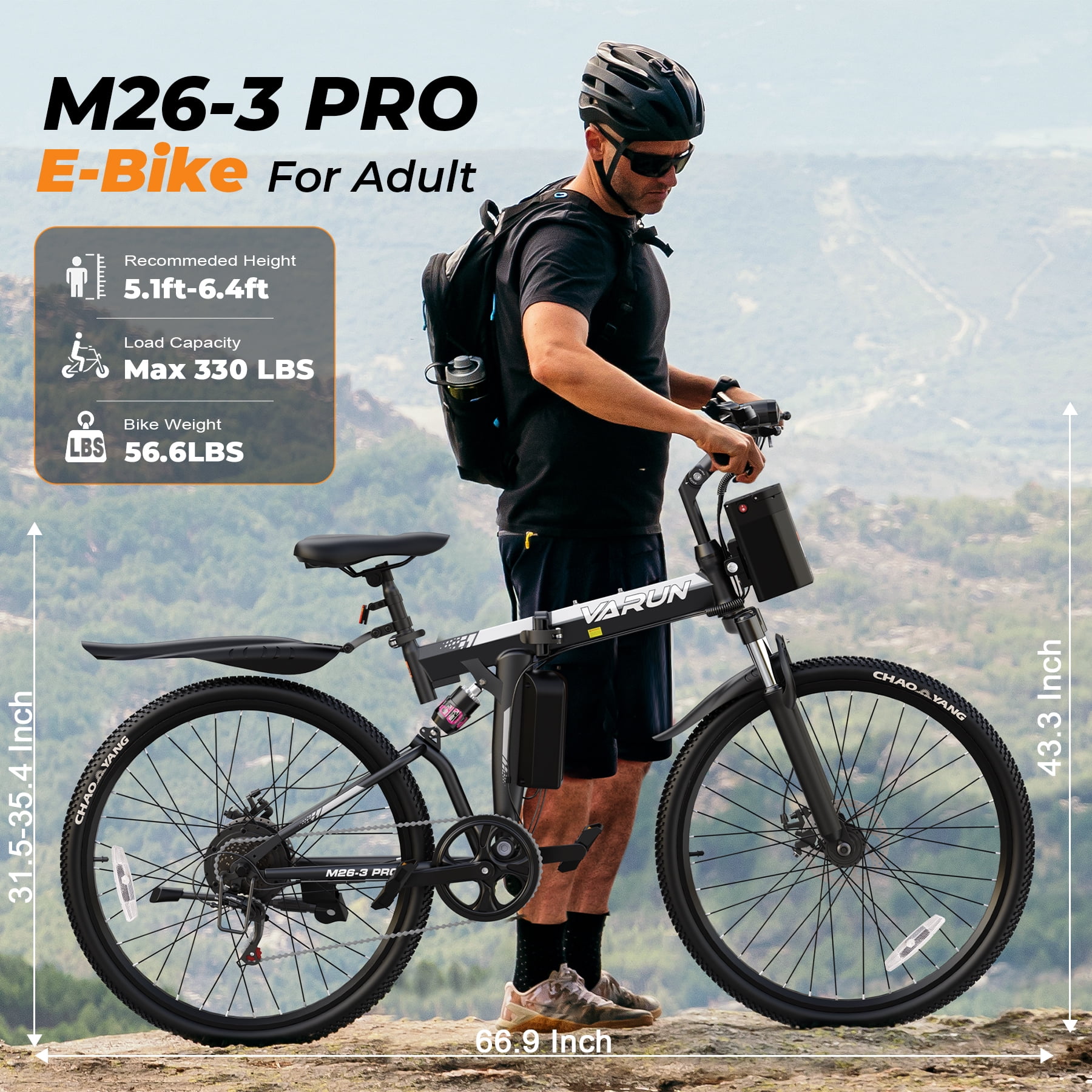 VARUN Electric Bike, 26" Foldable Ebike, Peak 750W Motor, 48V 374.4Wh Battery, up to 20+mph 50 Miles, 7 Speeds with Bike Pump, Phone Holder & Bike Lock & Rear Light, E Bike for Adult, UL2849(Black)
