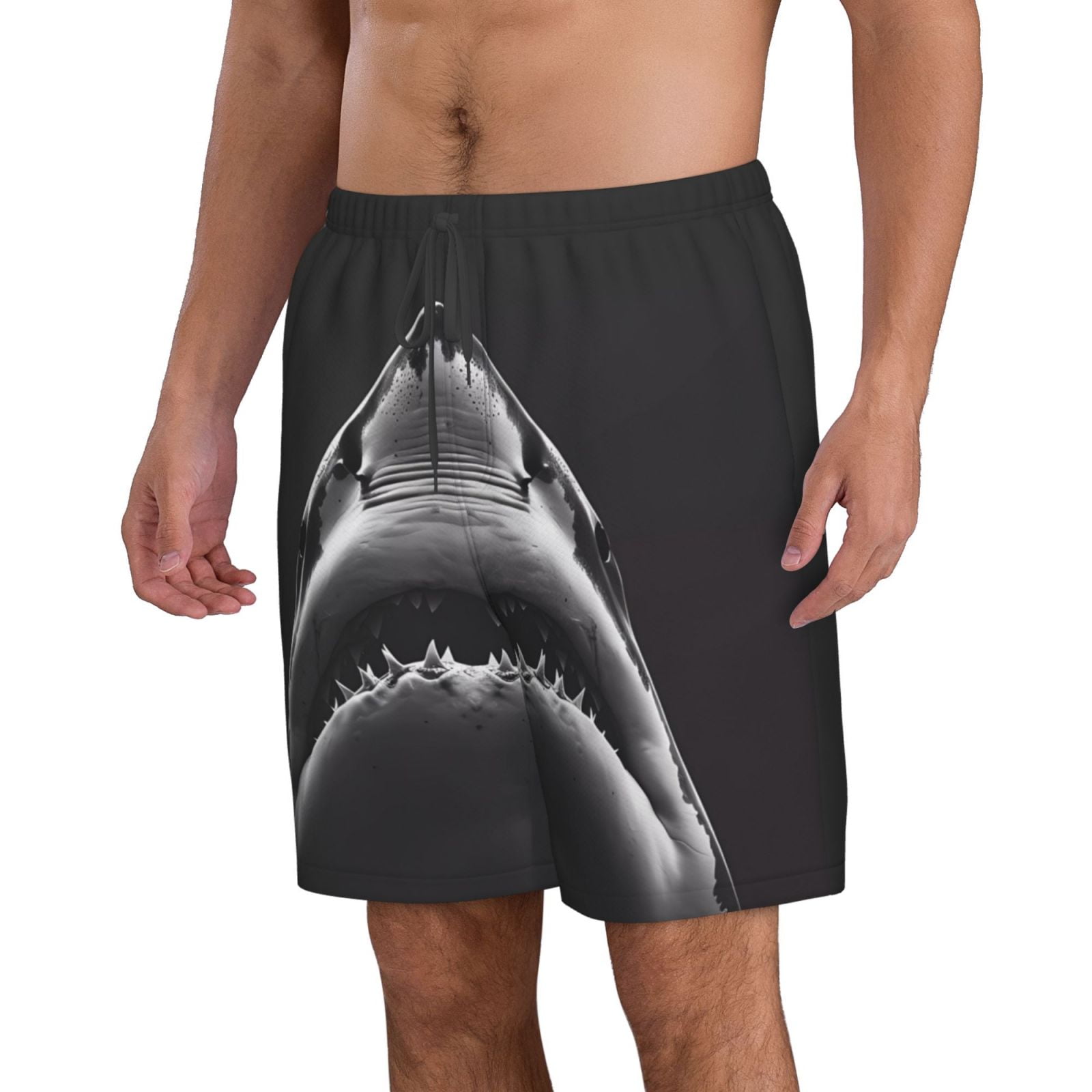 Vsdgher Black And White Shark Men's Beach Shorts, Surfing shorts, Swim trunks, Quick Dry Swim Trunks for Surfing Beach Fun -Large