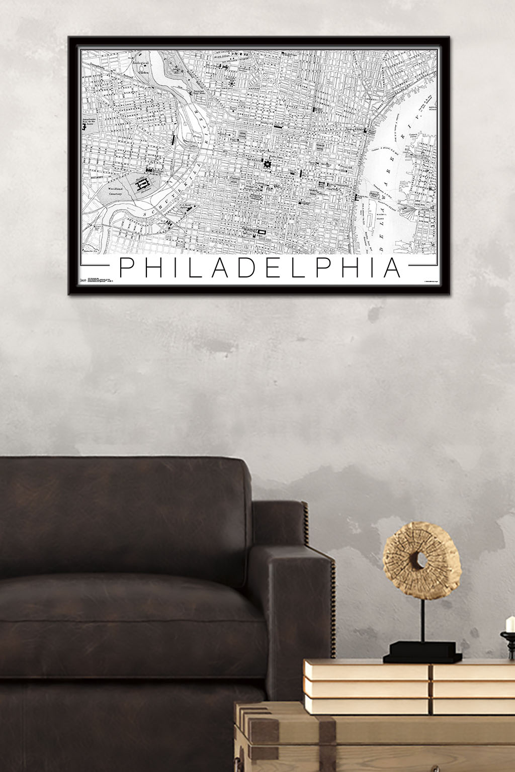 Philadelphia Map Wall Poster, 22.375" x 34", Framed