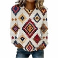thumbnail image 2 of Graphic Sweatshirt for Women Vintage Aztec Diamond Print Crewneck Long Sleeve Pullover Soft Fleece Lined Casual Comfort Fit Bohemian Style Clothes Top, 2 of 4