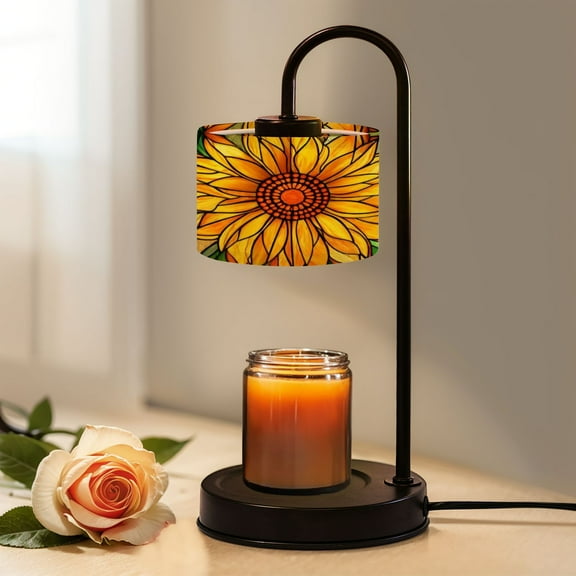 Candle Warmer Lamp with Timer, Rustic Sunflower Stained Glass Window Hangings Non-slip Wireless Remote Control Wax Melts Warmer with 4 Bulbs for Home Office Dorm, Birthday Gifts for Women
