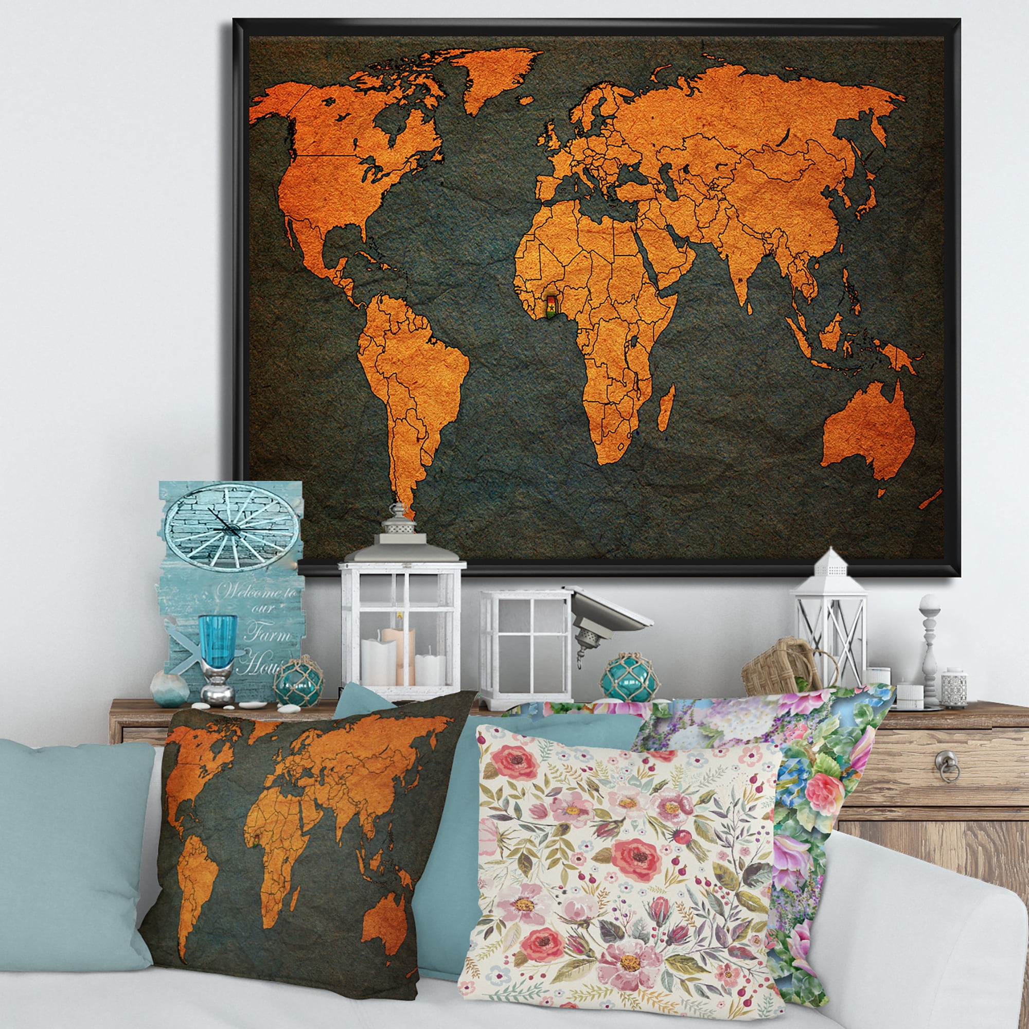 Designart 'Ancient World Map of Africa' Vintage Framed Canvas Wall Art Print