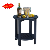 Tcbosik 2-Tier Round Side Table, 16.1" Outdoor Weather Resistant End Table for Small Space, Patio, Backyard, Poolside, Easy Maintenance, Navy Blue
