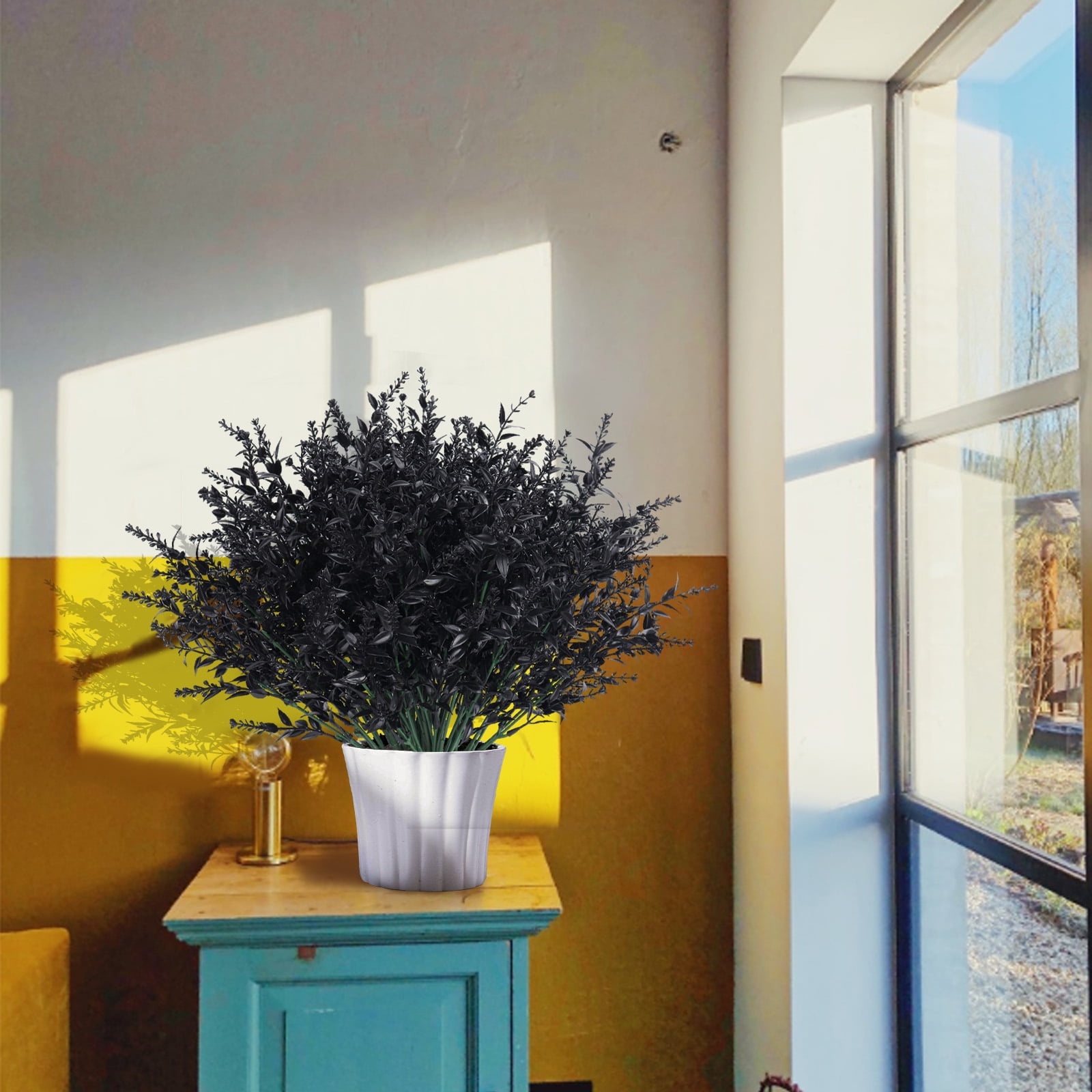 RECUTMS Black Decor 20 Bundles Artificial Flowers Fake Outdoor Plants Faux UV Resistant Lavender Flower Plastic Shrubs Indoor Outside Hanging Decorations