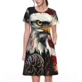 thumbnail image 1 of Fotbe Robe Rétro Motif Aigle Américain Décontractée Mode Femme Manches Courtes Robe Maxi Robe T-Shirt Rayée Longue à Blocs de Couleur, 1 of 6
