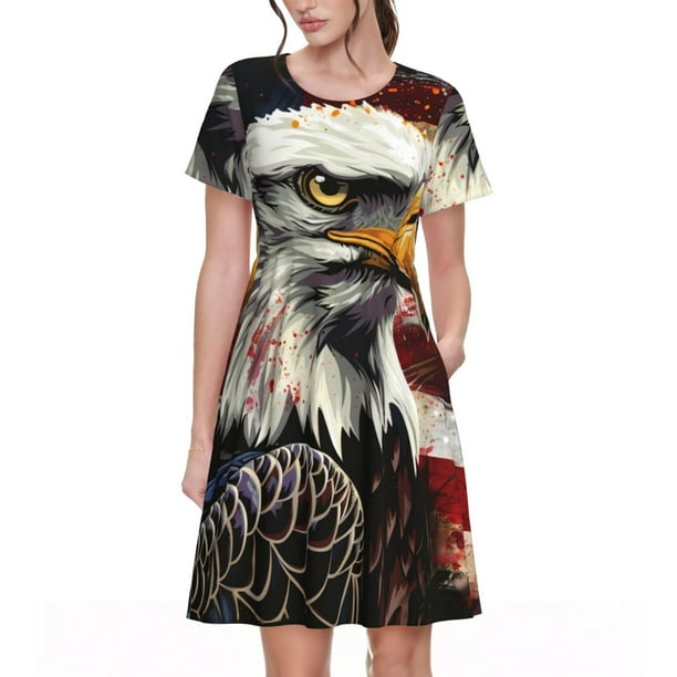 Balery Retro American Eagle A Vestidos sueltos de manga corta para mujer, vestidos de verano 2025, vestidos casuales de corte A con vuelo.