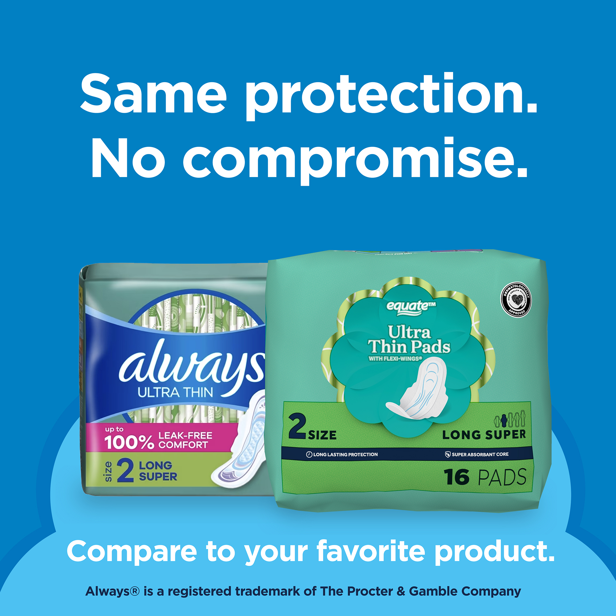 Equate Ultra Thin Pads with Wings, Long Super, Unscented, 16 ct