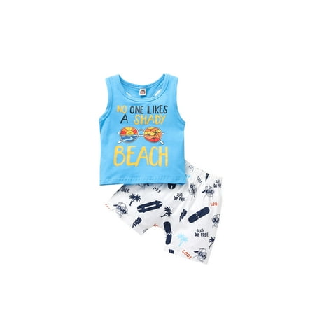 

Binpure Baby Boys Tracksuit Letters Print Vest + Elastic Waist Beach Shorts