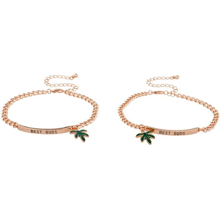 Lux Accessories Rose Gold Tone Best Buds BFF Marijuana Leaf ID Bracelet Set