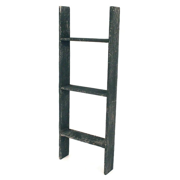 Barnwood Rustic Farmhouse 3ft Smoky Black Wooden Decorative Bookcase Picket Display Ladder