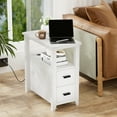 thumbnail image 5 of Pikvki End Table with Charging Station, Nightstand with 2 Drawers for Living Room, Bedroom, White, 5 of 12