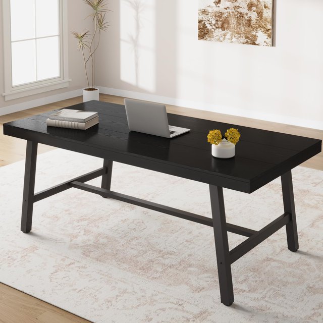 GloryStar Industrial Computer Desk, 70.87" Long Large Executive Pc Study Home Office Desk, Modern Wood Simple Computer Desk, Writing Desk Computer Table Workstation for Home Office, Grey
