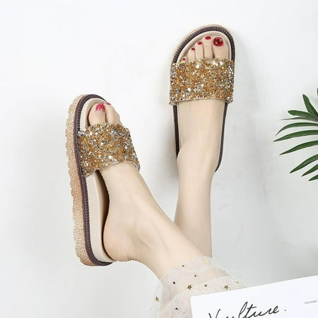 

Women s Open Toe Fashion Flat Sandal Rhinestone Slip-On Flip Flop