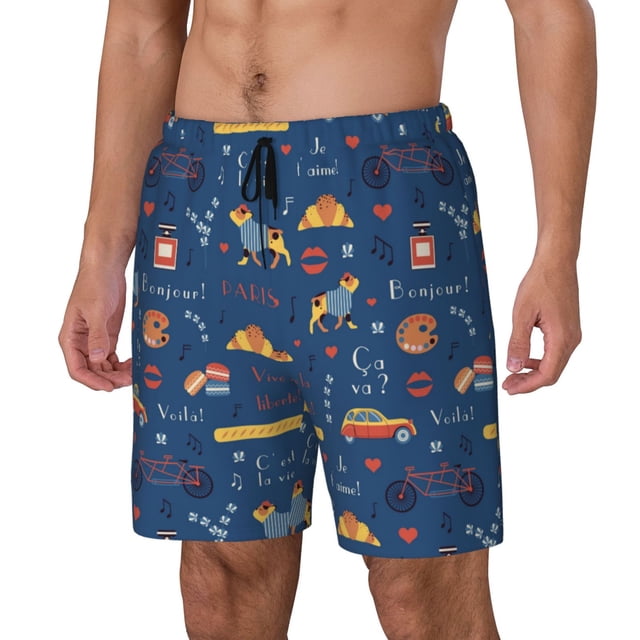 Fotbe French Bulldog Dog In Beret Traje de Baño para Hombre – Shorts de Natación de Secado Rápido con Forro y Bolsillos-XX-Large