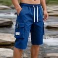 thumbnail image 2 of OIOLOYJM Mens Cargo Shorts Casual Drawstring Summer Athletic Hiking Bermuda Shorts Relaxed Fit Outdoor Work Shorts with Multi Pockets Blue XL, 2 of 5