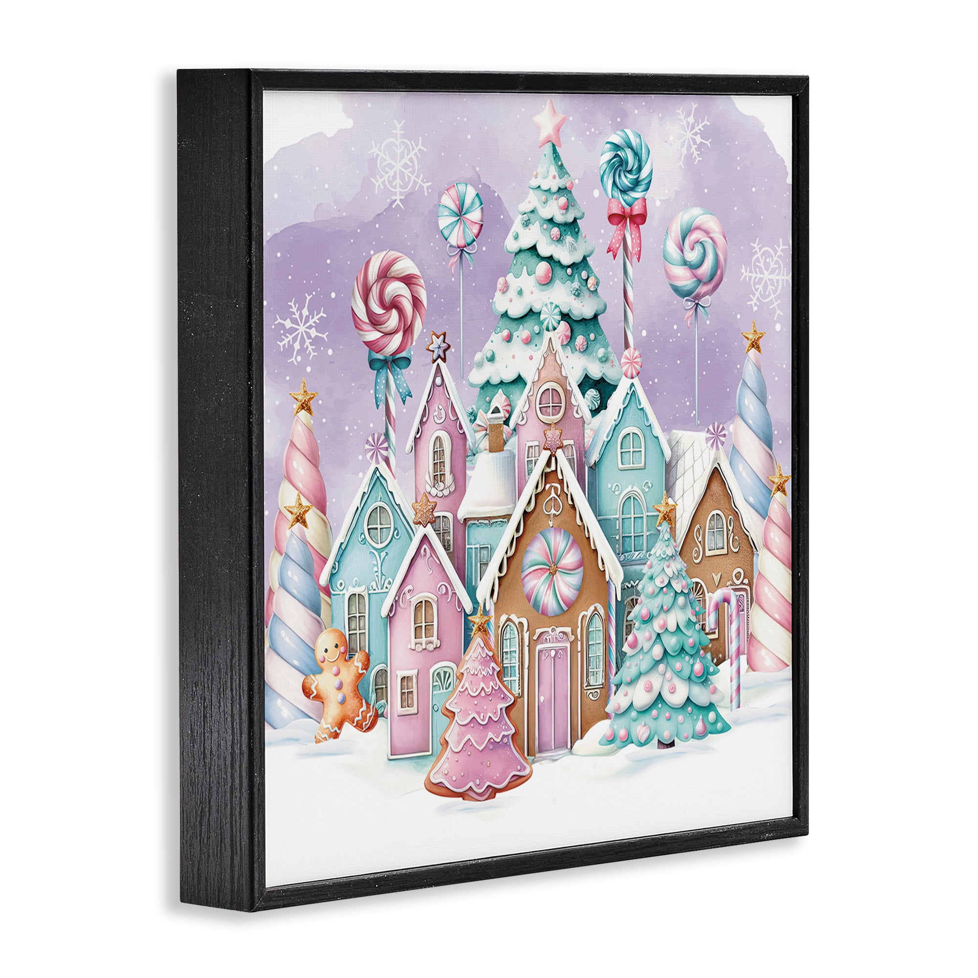Stupell Industries Gingerbread Candy Town Holiday Painting Black Framed Art Prints Wall Art, 24 x 24