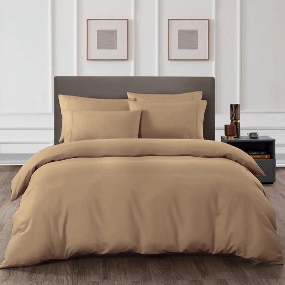 HNB Store 3pc Duvet Cover Set | 1000 TC Egyptian Cotton | Full/Queen Size Duvet Cover with 2 Pillowcases | Taupe Solid
