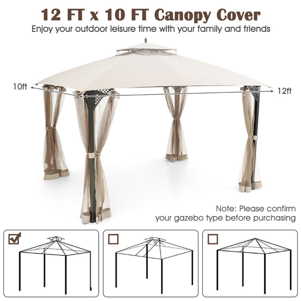 Aimee Lii 12' x 10' Outdoor Double Top Patio Gazebo, Backyard Canopy Gazebo, Beige