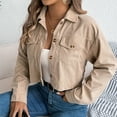 thumbnail image 4 of PFRNLF Cropped Corduroy Jackets for Women Fall Casual Button Down Long Sleeve Crop Shacket Jacket, 4 of 8