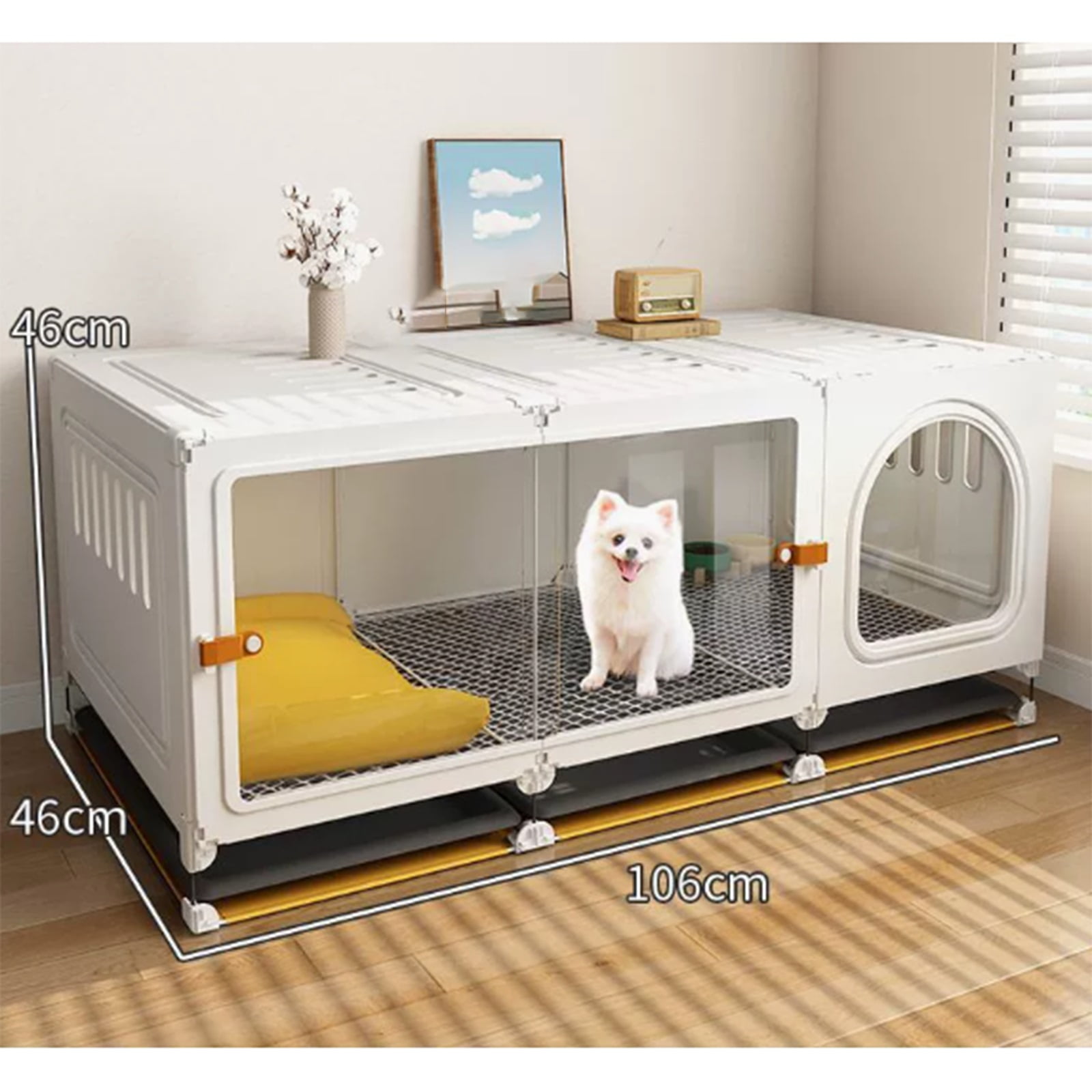 Transparent Dog Cat Cage -Spacious Metal Pet Cage for Rabbits, Breathable Walls Pet Playpen with Pull-out Tray, Indoor/Outdoor Kennel Enclosure for Small Animals