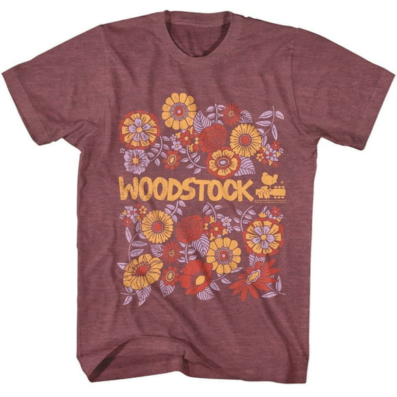 Woodstock Floral Vintage Maroon Heather Adult T-Shirt
