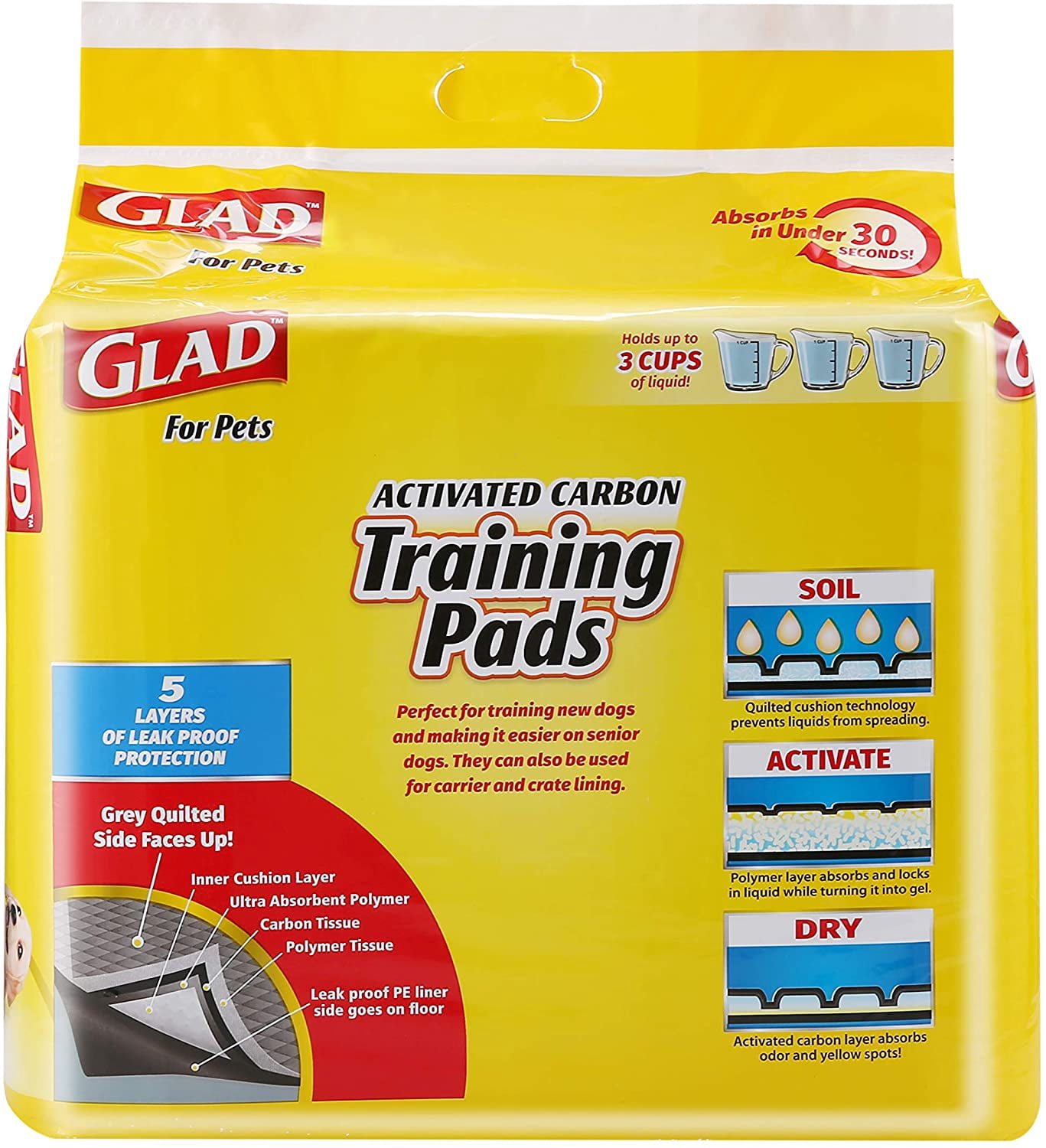 Glad for Pets Black Charcoal Puppy Pads | Puppy Potty Training Pads That Absorb & NEUTRALIZE Urine Instantly | New & Improved Quality, 100 Count