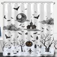 thumbnail image 1 of Whimsical Halloween Shower Curtain - Spooky House, Moon & Bats Design, 1 of 5