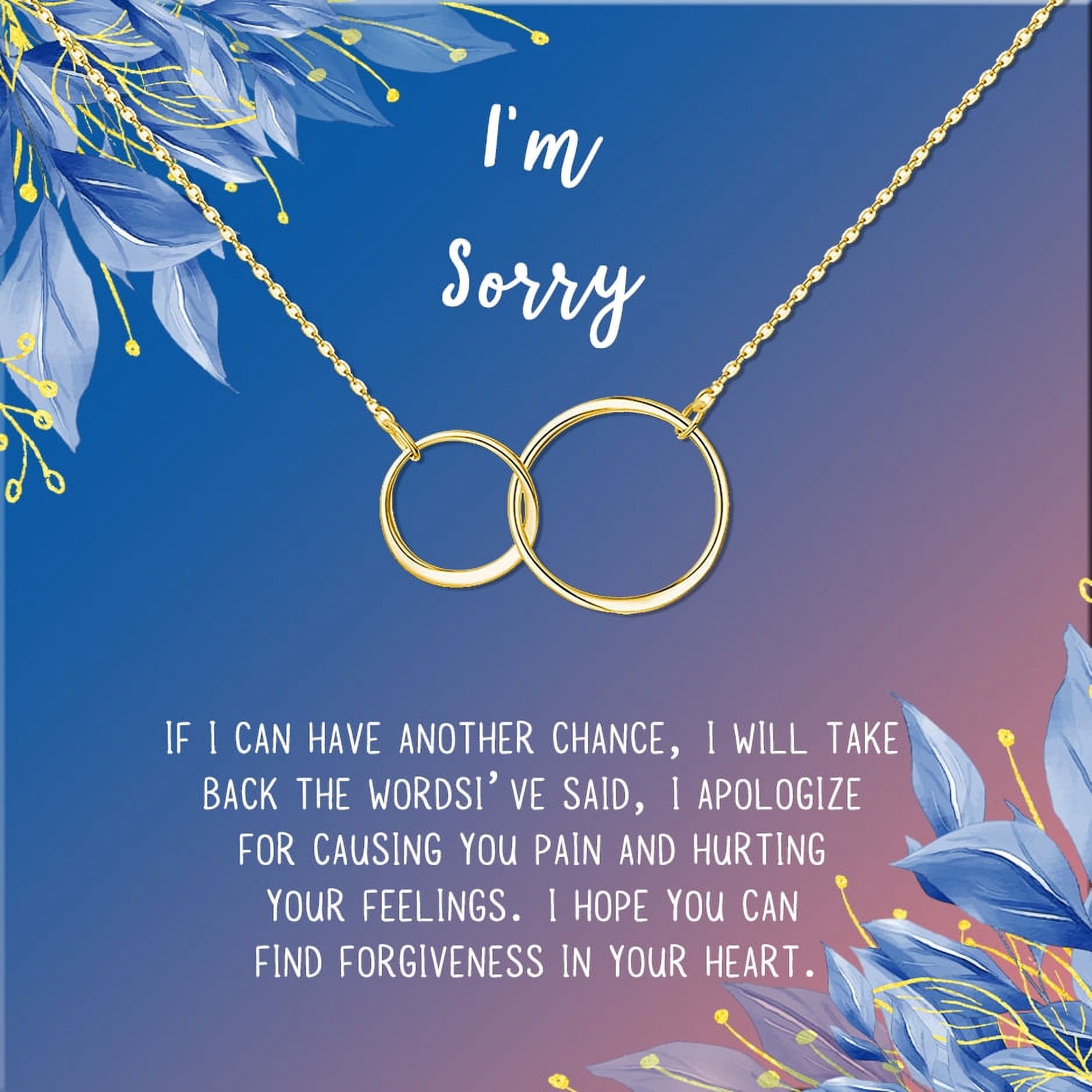 Anavia I'm Sorry, Apology Gift Card Necklace, Apology Gifts for Her, Sorry Quote Apology Gifts for Wife, Forgiveness Gift for Girlfriend-[Gold Infinity Double Ring, Blue-Orange Gift Card]