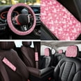 thumbnail image 4 of Uorisanigo Pink Heart 14 Pack Automobile Seat Cover Sets Car Steering Wheel Cover and Cars Headrest Cover Center Console Cover and Seat Belt Pads Cars Water Cup Coaster Elastic for Car SUV, 4 of 6