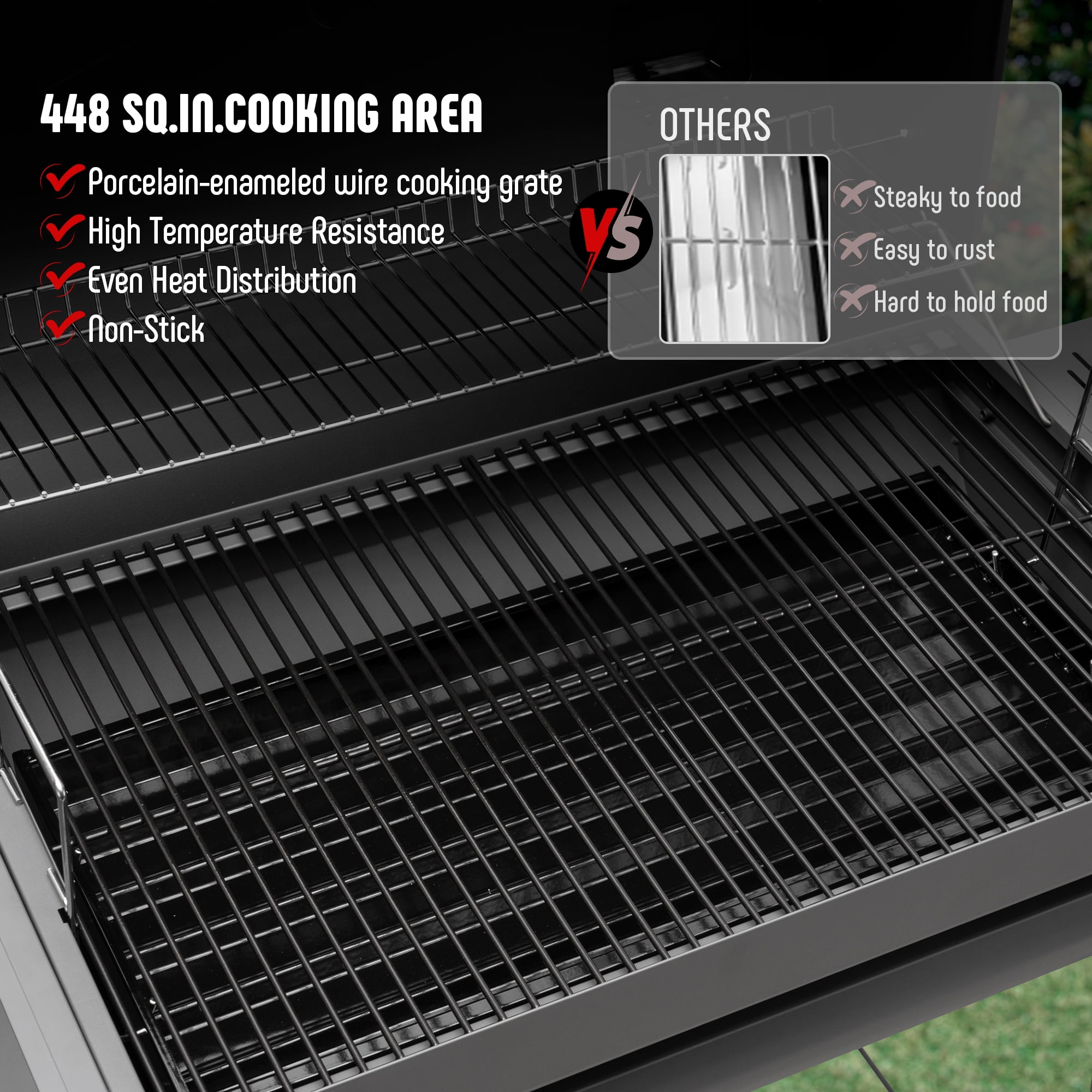 Feasto 30-Inch BBQ Charcoal Grill with Offset Smoker & Side Table, Heavy-Duty Outdoor Grill with 832 Sq. In. Total Cooking Space