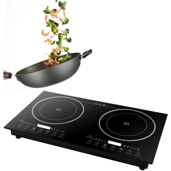 Miumaeov Electric Digital Display Dual Induction Cooktop Countertop 2 Burners 110V 2400W Electric Cooktop Stove 8 Power Levels w/Timer Double Burner Stove Hot Plate Cooker