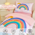 thumbnail image 4 of ZRNBAST 4 Piece Toddler Bedding Set for Girls, Cartoon Stars Rainbow Comforter Set, Includes Comforter, Flat Sheet, Fitted Sheet and Pillowcase, Pink, 4 of 8