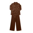 thumbnail image 7 of Cagogo Women's 2 Piece Long Sleeve V Neck Top Wide Leg Pants Set Solid Boho Vacation Outfits Loose Casual Lounge Tracksuits Travel Airport Clothes, Brown S, 7 of 7