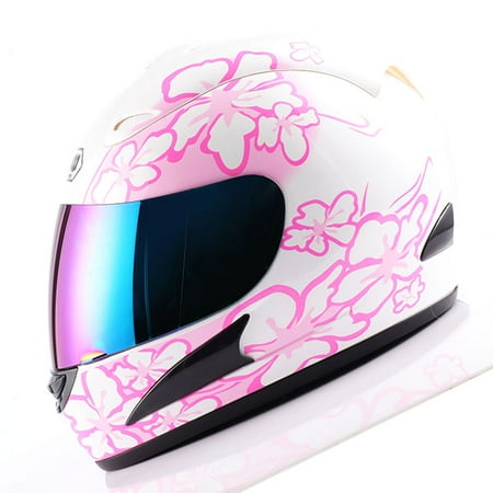 Motorcycle Full Face Helmet Adult Pink Flower White - Walmart.com