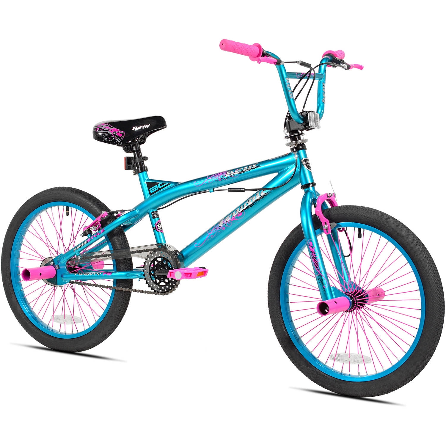 Girls BMX Bike 20 inch Wheels Freestyle Single Speed Steel Frame  Aqua-Pink 