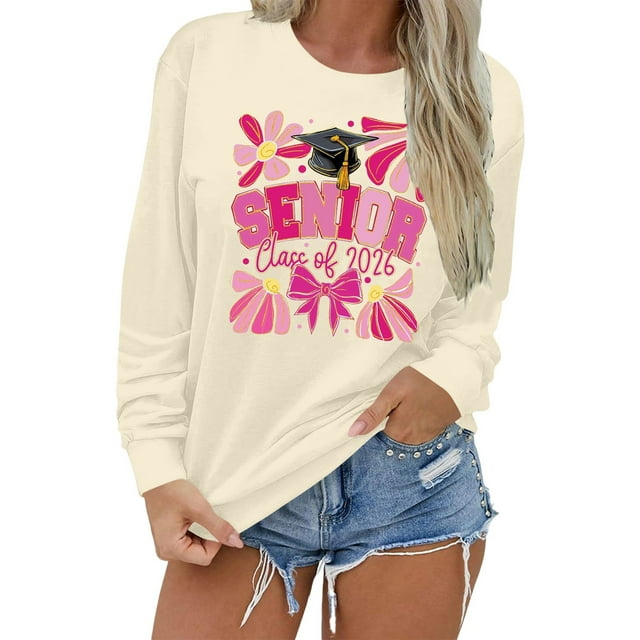 HUITKMM Womens Hoodie Women's Pullover Hoodie Letter Print Round Neck Top for Winter & Winter 2414 S