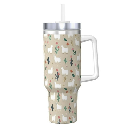 

Goofa Cute Alpaca Print 40oz Ice Bully With Handle And Straw Stainless Steel Vacuum Insulated Cup And 2 In 1 Straw Lid