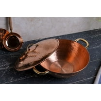 Elegant Hand-Hammered Copper Stew Pot with Lid, Traditional Pan for Serving & Cooking with Brass Handles